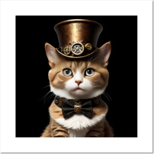 Funny Vintage Victorian Fashion Cyberpunk Gear Steampunk Cat Posters and Art
